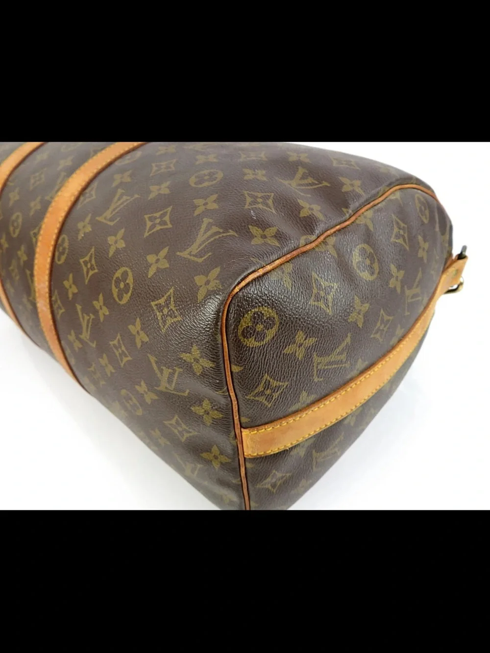 Louis Vuitton Brown Monogram Travel Duffel with Tan Leather Strap